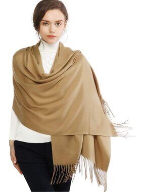 Women's Camel Wedding Bridal Scarf Pashmina Shawls Long Large Scarves